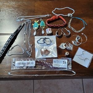 Assorted Fashion Jewelry Lot with Teal Earrings and Red Bracelet